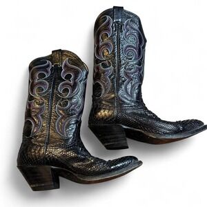 Nocona Black Snake Skin Leather Cowboy Boots Mens Size 7.5B Style 4317A USA